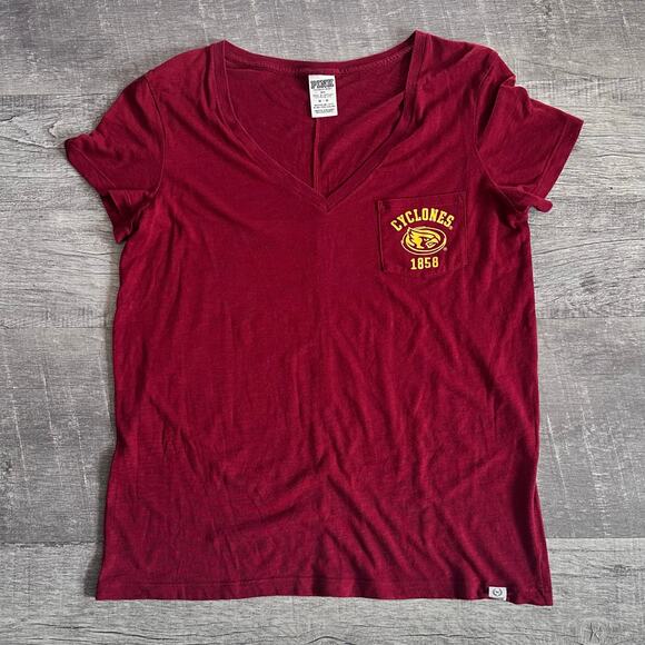 Victorias Secret PINK Iowa State Cyclones V Neck Pocket Tee M Medium Red NCAA - Picture 1 of 5